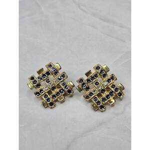Woven Gold Tone Embellished Clip Earrings